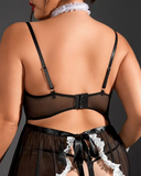 Plus Size Colorblock Frill Hem Bowknot Decor Maid Costume Dress With Choker