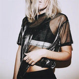 Mesh Transparent Round Neck Short-Sleeved T-Shirt