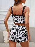 Leopard Print Lace Camisole Top Printed Shorts Lounge Wear Pajama Set