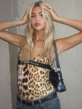 Cross-Border Backless Hot Diamond Leopard Print Fashion Versatile Adjustable Suspender Tank