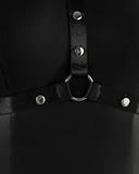 O Neck Cutout Bondage Crotchless PU Leather Teddy