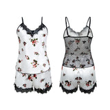 Ice Silk Lace Stitching Home Sexy Suspender Pajamas Set