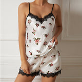 Ice Silk Lace Stitching Home Sexy Suspender Pajamas Set