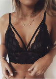 Lace Floral Hollow Out Adjustable Spaghetti Strap Bra - Black