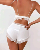 Contrast Mesh Frill Hem Tied Detail Lingerie Set