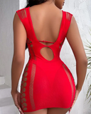 Cutout Sleeveless Fishnet Design Bodystocking Dress