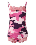 Camouflage Print Lace Trim Bowknot Decor Cami Set
